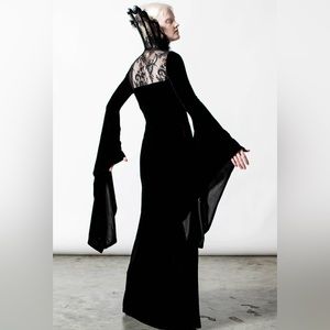 Black Velvet Goth Morticia Dress